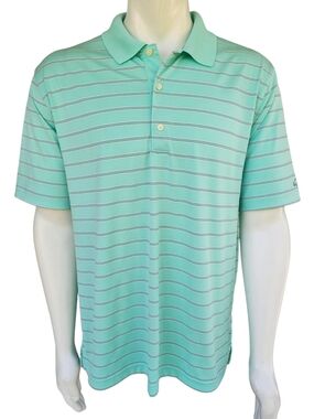 Greg Norman Play Dry Polo Mens Large Green Stripe Golf Shirt Shark